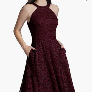 Floral lace tea length dress (burgundy)